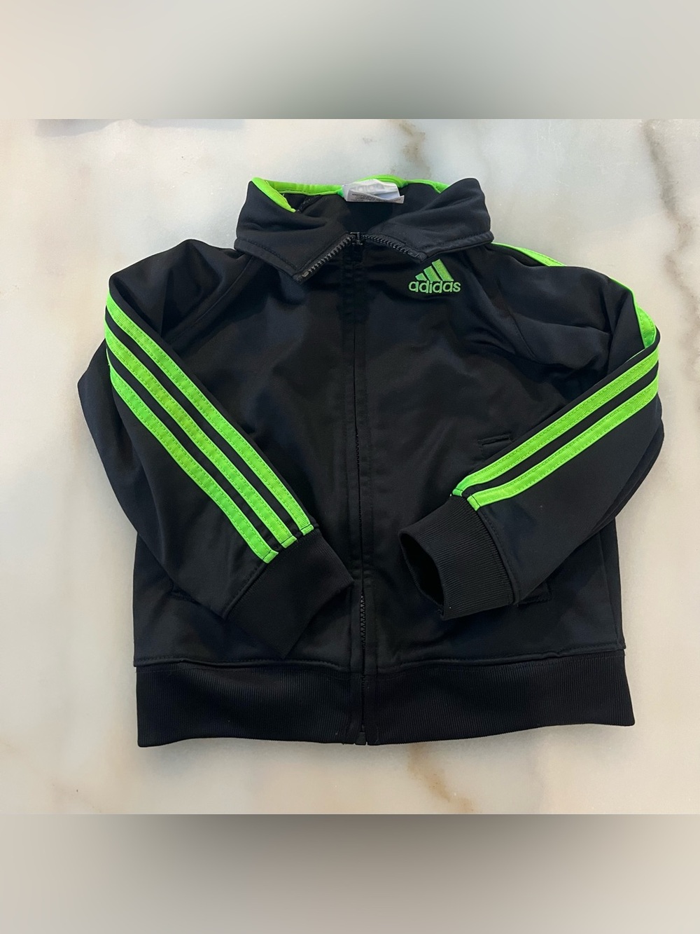 adidas Black Track Jacket with Neon Green Stripes